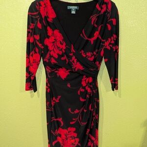 Elegant Black and Red Floral Dress